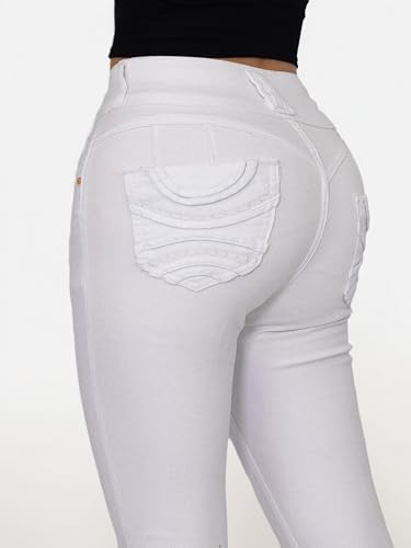 Women High Waist Back Pocket Embroidery Design Skinny Jeans with 4 Button Front, Stretch Denim Pants4