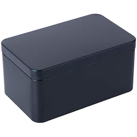 Zerodeko Tin Box with Lid, Tea Tin Empty Storage Metal Box Decorative Rectangular Oragnizer Box Jewelry Gift Packing Box Cookie Candy Container for Home Office Kitchen ( Black ) Cover