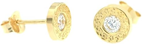 ERCE Design Mini Earring Studs round with Cubic Circonia, 14K Solid Yellow Gold, Size 7 mm