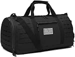 QT&QY 40L Sac tactique militaire pour les hommes Sport Gym Sac de fitness Tote Voyage sac de duffle entraînement sans sac de travail avec compartiment de chaussures Basketball Football Weekender Bag, noir, 21 x 10 x 10 pouces