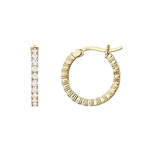 PAVOI 14K Gold Plated 925 Sterling Silver Post Cubic Zirconia Hoop Earrings for Women | Elegant Inside Out CZ Stone Hoop Earrings