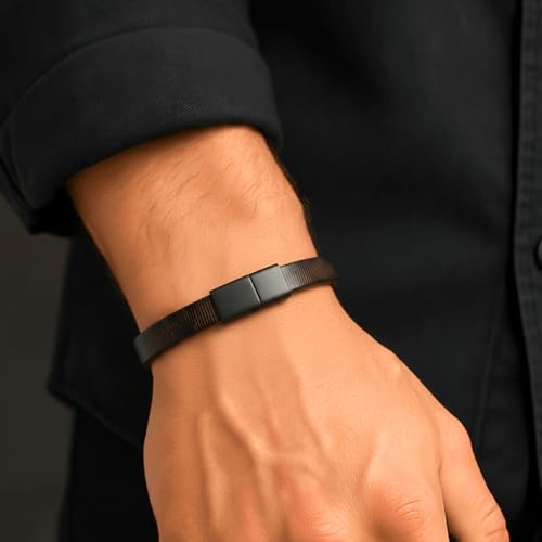 Image of THE MEN THING Leather Bracelet for Men - American Style Genuine Leather Multi-Layer Braided Bracelet with 100% Stainless Steel Magnetic Buckle for Men & Boys (8 inch)