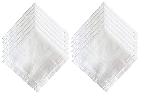 Kuber Industries 100% Cotton Premium Collection Handkerchiefs Hanky for Men, Set of 12 (White)