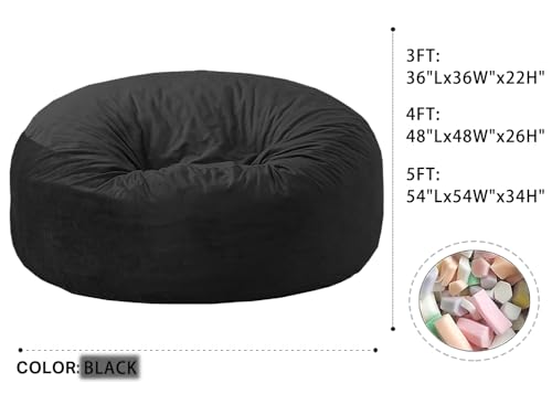 WhatsBedding Bean Bag Chair for Adults with Memory Foam Filler Included, Big Kids Beanbag Chairs, Medium 3 ft, Black, Solid