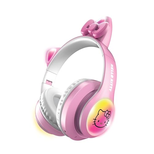 Hello Kitty Wireless Bluetooth Light-Up Headphones with Built-in Microphone, Foldable Design,...