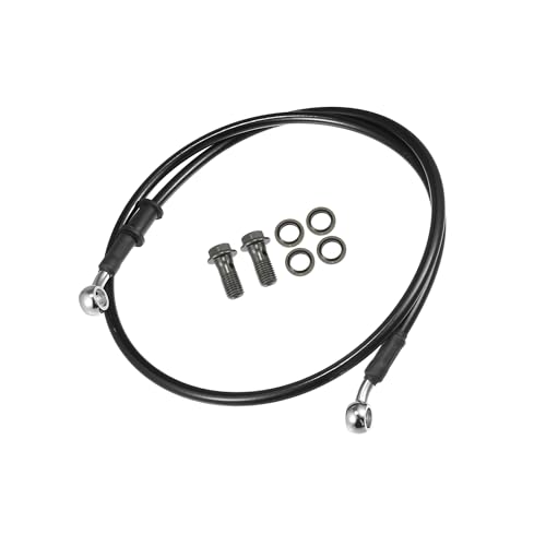 Partuto Universal Brake Hose Motorcycle ATV Dirt Bike Motocross Braided Hydraulic Brake Line Oil Hose Pipeline, 100cm, Metal, Black Silver Tone, 1 Set Replacement