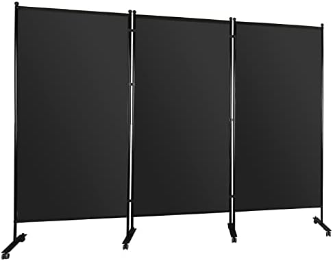 ALMOOGH Office Partition 89" W x 14" D x 73" H Room Divider Wall 3-Panel Office Divider Folding Portable Office Walls Divider with Non-See-Through Fabric Room Partition Black for Room Office