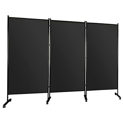 Almoogh Office Partition 89" W X 14" D X 73" H Room Divider Wall 3-Panel Office Divider Folding Portable Office Walls Divider With Non-See-Through Fabric Room Partition Black For Room Office #TOP1