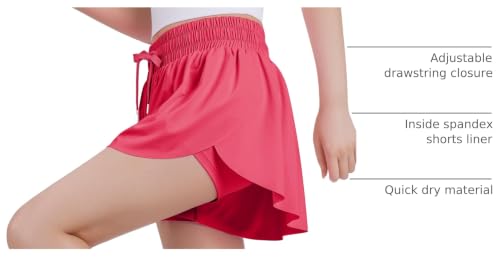 Image of JOCMIC Girls Flowy Shorts, 2 in 1 Preppy Butterfly Shorts with Spandex Liner for Cheer Athletic Gym Teens Casual Clothes
