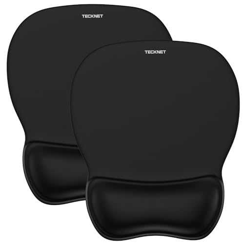 TECKNET 2 Pack Gel Mouse Pad with Wrist Rest, Ergonomic Office Mousepad with Wrist Support - Non-Slip & Smooth Surface Comfortable Desk Accessories Mat for Office, Gaming and Study - Charcoal Black
