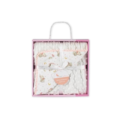 Interbaby - Manta Bebe Recien Nacido | Mantita Bebe 100% Poliéster, Terciopelo, Suave, Cómoda, Cálida | Manta Meses Bebe 80x110cm, Unisex, para Cunas, Carritos | Elefante + Burbuja Rosa