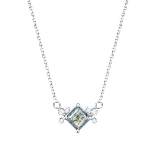 Gems Beauty Gifts for Her 0.63CTW Square Moss Agate Pendant Necklace in 925 Sterling Silver Womens Silver Necklaces