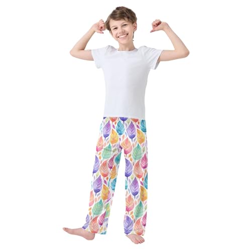 ZZKKO Abstract Leave Watercolor Boys Pants for Kids Jogger Pants with Pockets S-XL2