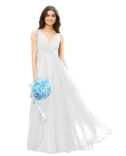 Image of HSFIYAKJ Bridesmaid Dresses Long Chiffon Formal Dress Open Back V Neck Evening Prom Gown for Women with Pockets