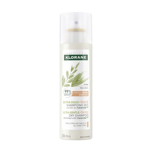 Klorane Tinted Dry Shampoo with Oat & Ceramide LIKE – Invisible Finish on Brown/Dark Hair – Cleans Without Water, Repairs & Protects All Hair Types, Adds Volume & Bounce-250ML