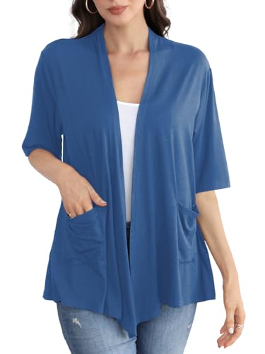 Image of ADANIKI Women 2026 Summer Lightweight Cardigan, Short Sleeve Open Front Casual Trendy Womens Kimono Cover Up with Pocket