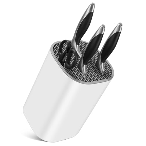 Knife Block Without Knives Square Knife Holder Detachable Knife Block Holder Safe Storage Chef Scissors Slicer Utility Paring Knife Holder Kitchen Knives Storage Box Organiser Stand Bar - White