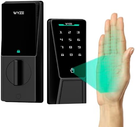 Wyze Palm Lock, Smart Door Lock with Palm Vein Recognition, Keyless Entry Smart Locks for Front Door, Keypad, Auto Lock, Dual Battery, Wi-Fi, Works with Alexa & Google, BHMA, IP53, Mechanical Key