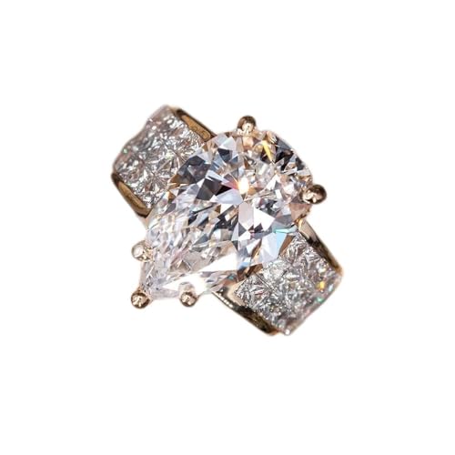 18K Rose Gold Shiny Full Diamond AAA Pear Cut Teardrop Cubic Zirconia Solitaire Rings Water Drop pear Shaped Zircon Ring Micro Square Diamond Ring Eternity Engagement Wedding Band Set Size 8