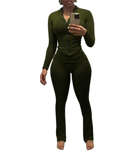 Nimsruc Two Piece Outfits For Women Workout Set Long Sleeve Tracksuit Zip Up Sweatsuits