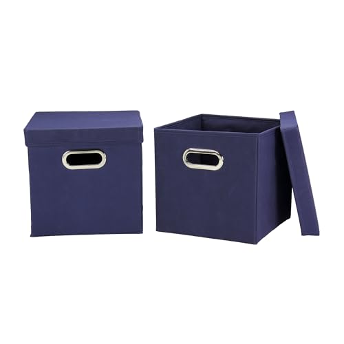 Image of Household Essentials 33-1 Decorative Storage Cube Set with Removable Lids | Navy | 2-Pack