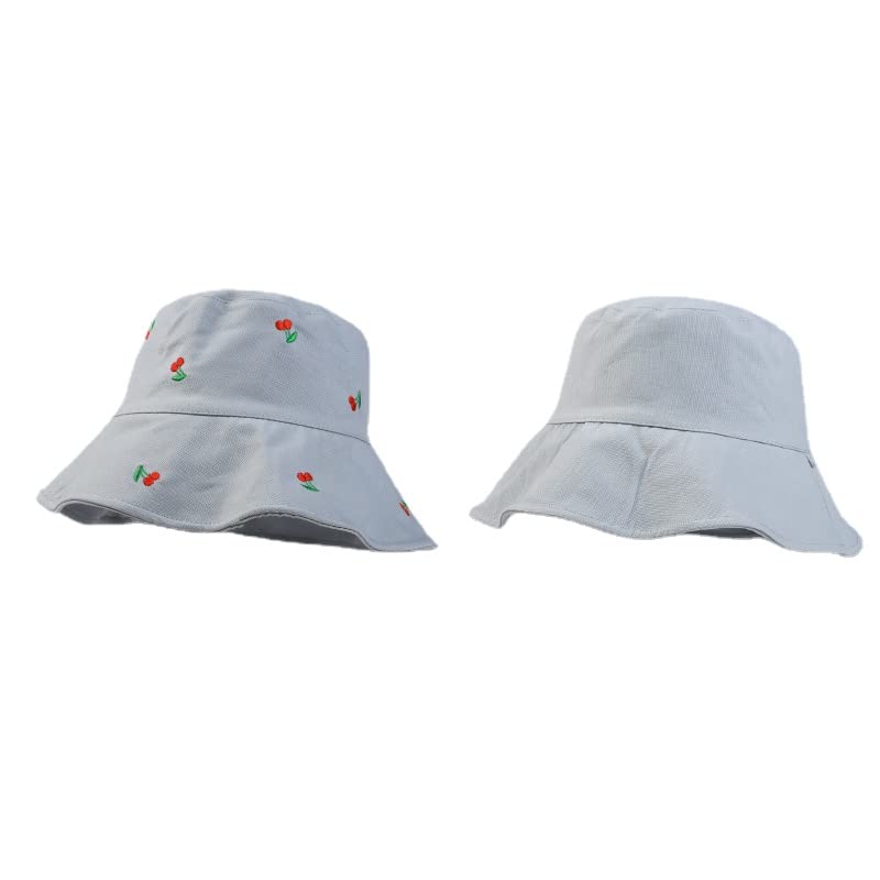 Kawaii Bucket Hat Y2K Cute Cherry Embroidery Cap Beach Sun Hat Cotton Visor Outdoor Cap for Women Girls