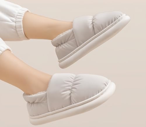 Platform Slippers for Women Winter Warm Cozy Fuzzy Bedroom Shoes Waterproof Puffy Down Slide Outdoor Easy to Clean3