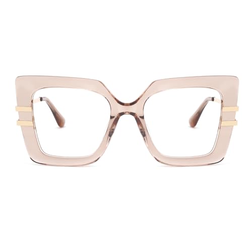 Image of Zeelool Oversized Square Eyeglasses for Women with Non-prescription Clear Lens ZJGX444789-03 Champagne