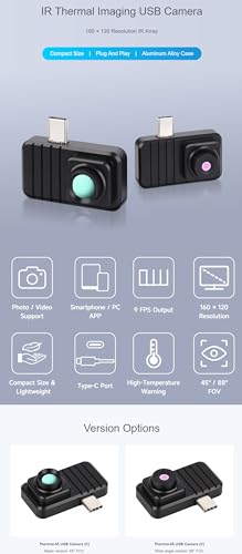 Smartphone Infrared Thermal Imaging Camera, 160×120 Pixels, Type-C Port, Plug-and-Play, 45° Field of View, with Aluminum Alloy Case @XYGStudy (Thermal-45 USB Camera (C)) miniatura 2