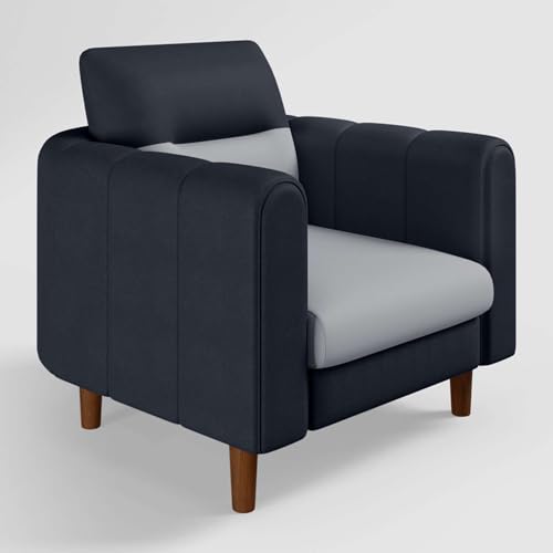 Image of GODREJ INTERIO Sofa Smuff V2 1 Seater Fabric Sofa for Living Room, 3-Years Warranty, Solid Wood, Blue and Grey