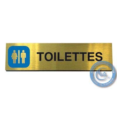 AUA SIGNALETIQUE - Plaque de porte Aluminium brossé doré Toilettes 200x50 mm Cover