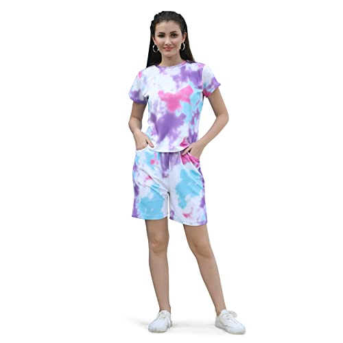Image of DHRUVI TRENDZ Co Ord Set for Women | Outfits Tracksuit Set | Co Ord Set for Women | Travel Co Ord Set for Women |Tie Dye Printed Short | Half Sleeve