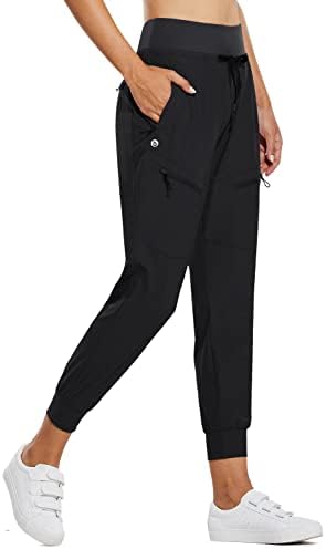 BALEAF Women's Joggers Lightweight Hiking Pants Zipper Pockets High Waist Quick Dry Travel Camping UPF50+ Black M