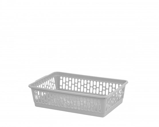 Pack of 6 Plastic Storage Tray Basket - Cool Grey | Handy Storage Basket, Rectangular Plastic Shallow Basket, Great for Living Room, Desktop, Office, Bathroom, Bedroom, 25.00 x 16.00 x 6.00 cm