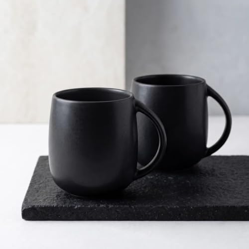 Image of Clay Craft Fine Ceramic Glossy Finish Solid Coffee & Milk Mug for Home, Office & Gifting | Microwave & Dishwasher Safe | 320 ml, Black, Set of 2