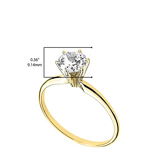 10K Yellow Gold Round Brilliant Cut Cubic Zirconia Solitaire 6 Prong Engagement Ring with Slender Band3
