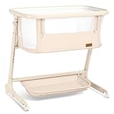 Electric Baby Bassinet Bedside Sleeper with Auto Rocking, Remote/Touch Control, 3 Timer Modes, 12 Sounds, 6 Heights, Storage & Wheels (Beige)