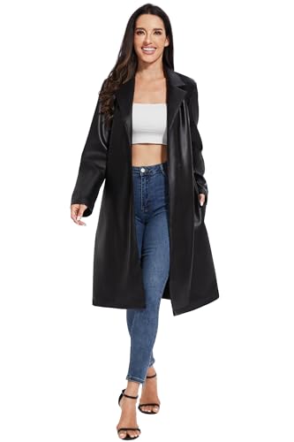 Fahsyee Women's Leather Trench Coat, Faux Motorcycle Plus Size Moto Biker Jacket Short Lightweight Vegan Pleather Fashion2