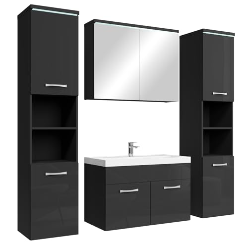 Badplaats B.V. Meuble de Salle de Bain Paso XL 80 x 40 cm Noir Brillant – Armoire de Rangement Meuble lavabo evier Meuble lavabo