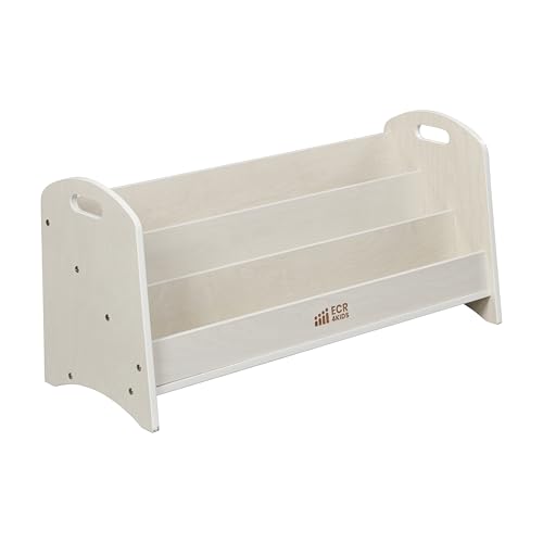 Image of ECR4Kids 3-Shelf Floor Book Display with Handles, Beginner Bookshelf, White Wash