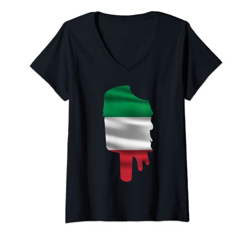 Mujer Helado Bandera Italiana Popsicle Italia Día de la República Camiseta Cuello...