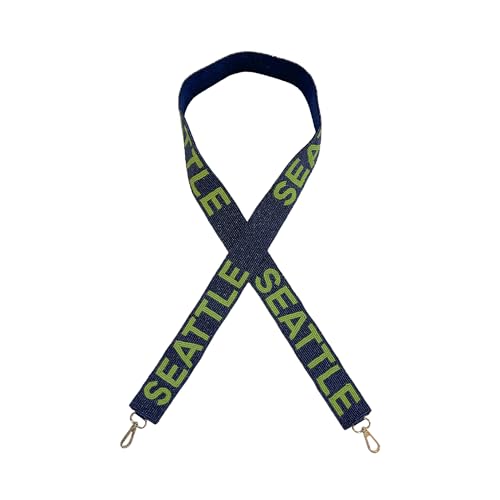 Seattle Blue Beaded Purse Strap Green Letters 49” Length Pro Football Stadium Approved Clear Bag Sea Hawks Gold Hardware Sports Division West