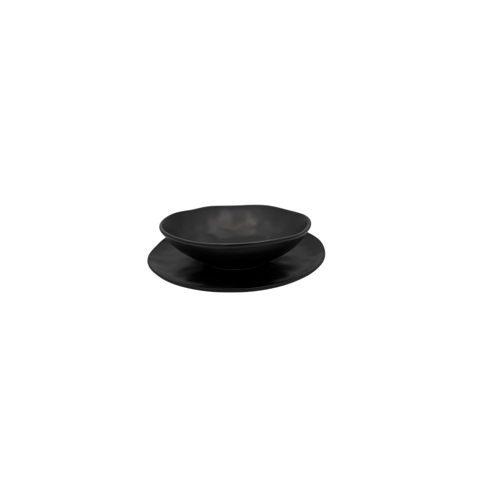 Organic Nero – Servizio Piatti 18 Pezzi in Stoneware Opaco | 6 Piani 25 cm, 6 Fondi 20 cm, 6 Frutta 20 cm | Design organico moderno | Lavastoviglie e microonde