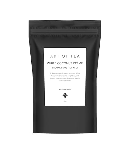 Art of Tea White Coconut Creme Tea 4oz Loose Leaf Refill Bag, Premium Organic White Tea with Coconut &amp; Vanilla Notes, Tropical Creamy Dessert Tea, Smooth Hot or Iced Loose Leaf Tea
