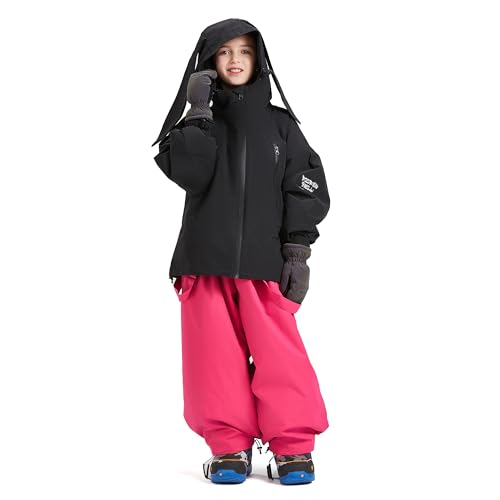 Boy's Girl's Waterproof Ski Jacket and Pants Set Warm with Cute Hat Multiple Colors Sizes 3L Fabric