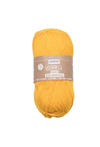 Glorex 5 1004 03-100% algodón (muy buena calidad, suave y lavable, 50 g, aprox. 170 m, amarillo sol