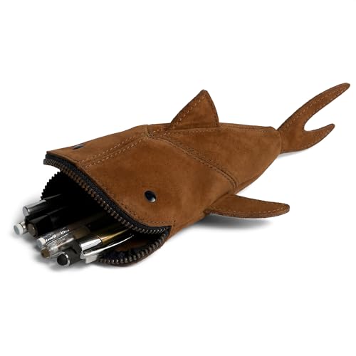 Image of Hide & Drink, Zippered Coin Pouch, Change Bag, Pencil Purse, Scissors Case, Shark Shaped Cable Holder, Wallet, Makeup, Stuffed Animal, Handmade, Full Grain Leather, Swayze Suede
