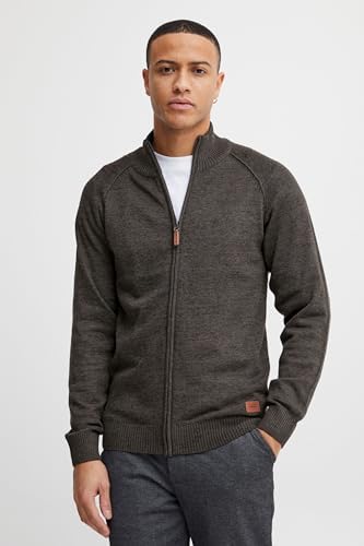 GUOCU Gebreid vest voor heren, lange mouwen, cardigan, vlechtpatroon, grof gebreide trui met opstaande kraag, winter, warme gebreide jas, overgangsjas voor mannen, gebreide trui, grijs, XXL