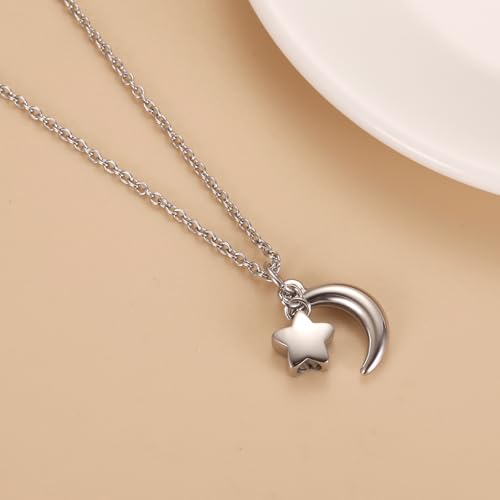 Moon Star Cremation Jewelry For Human Ashes Stainless Steel Memorial Urn Necklace Keepsake Sympathy For Women Mom4