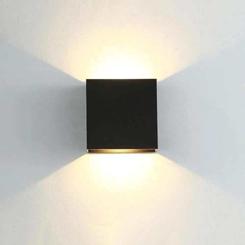 CYUaoao 1 Pieza Aplique LED de Pared 7W Interior/Exterior Aplique Negro AC86V-AC265V Luz Cálido 3000K Lámpara Impermeable Ip65